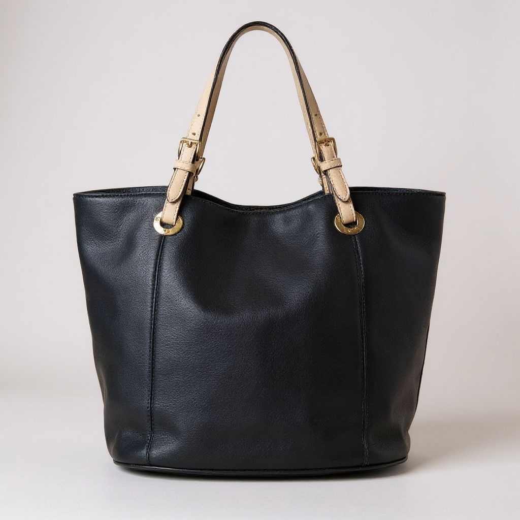 Michael Kors Black Leather Gold Tone Hardware Double Handle Tote Bag